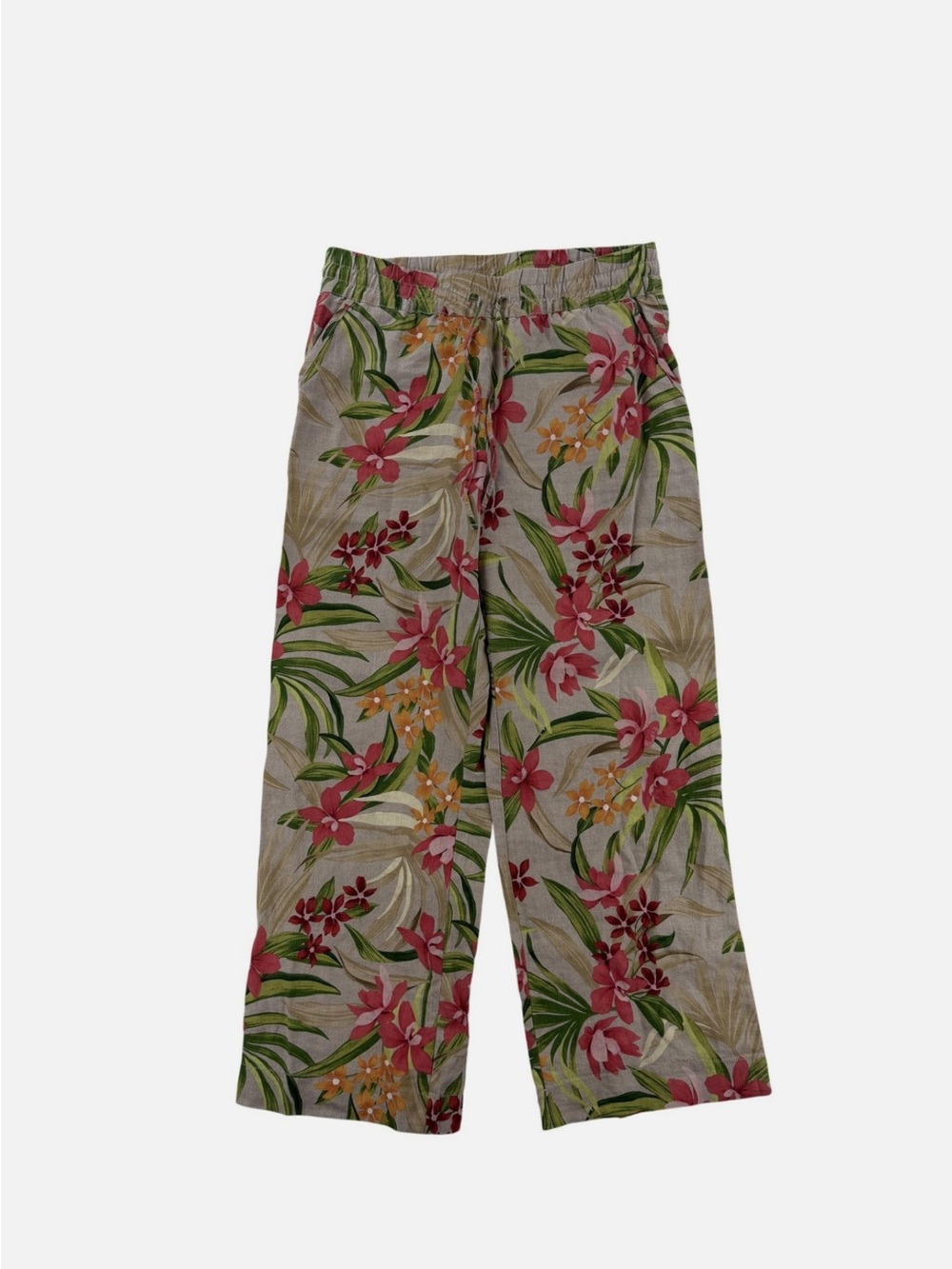 Tommy Bahama Beige Wide-Leg Floral Pants with Pink & Green Accents